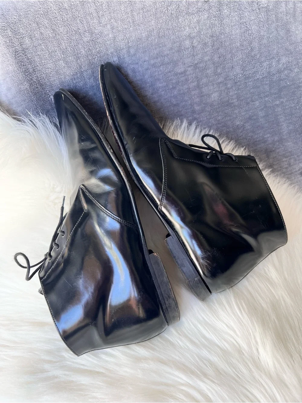 Burberry Leather Ankle Boots Sz 43 US 9.5 Patent Black Leather Lace Up